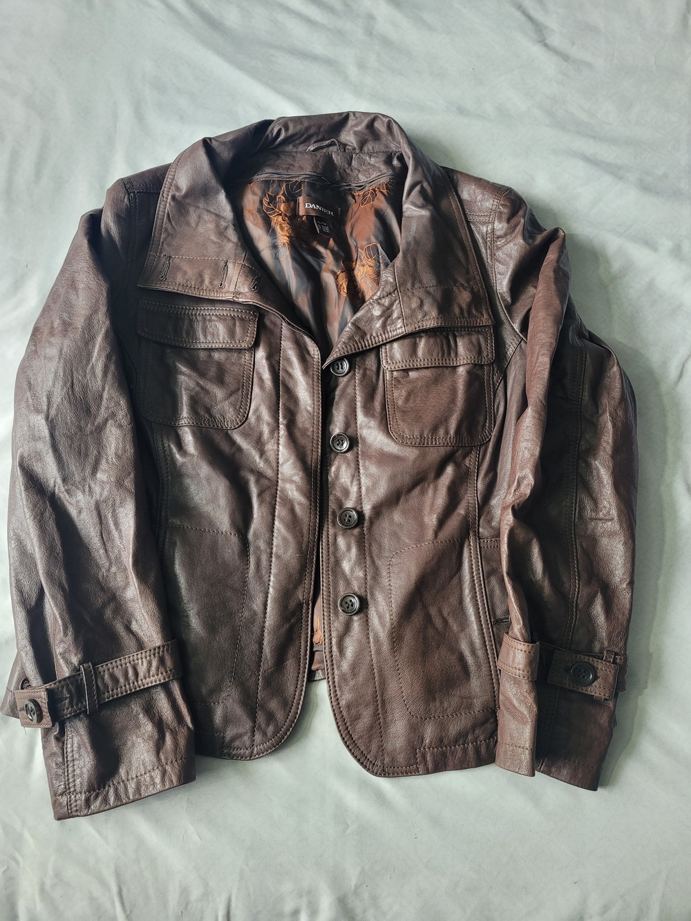 Danier Women's Brown Leather Button-Front Lined Jacket